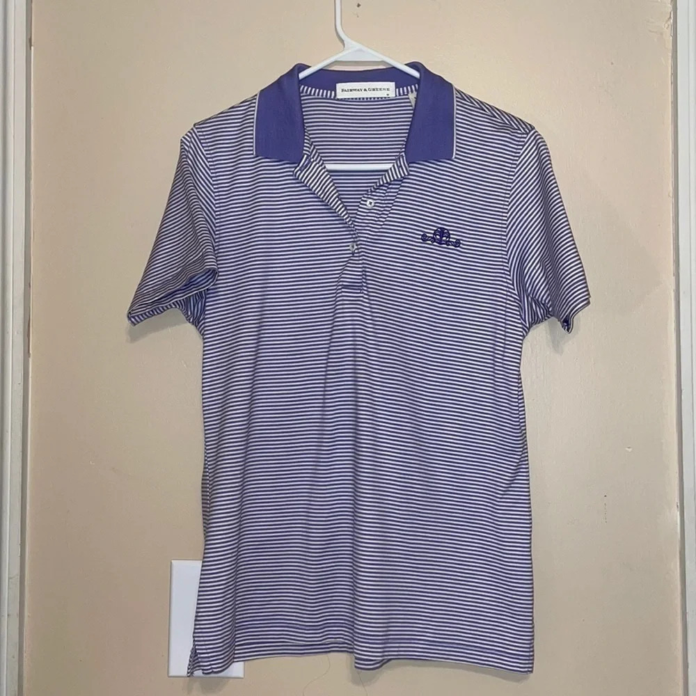 Fairway & Green women’s polo shirt Medium top striped embroidered logo purple - Picture 1 of 6